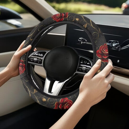 Rose Print Steering Wheel Cover 15 inch 1