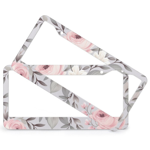 Vintage Gray Floral License Plate Frames Metal 2-Pack 1