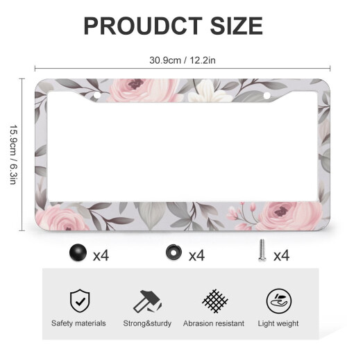 Vintage Gray Floral License Plate Frames Metal 2-Pack 2