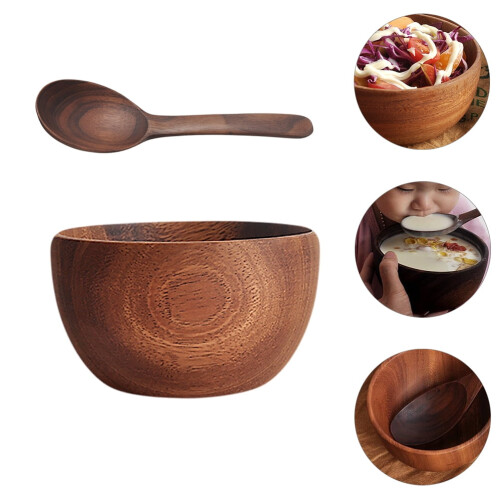 Salad Serving Bowl Wood 2Pcs For Home Use 2