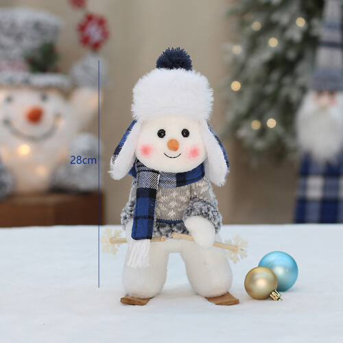 Snowman Plush Doll Blue Knit Winter Decor 1pc 1