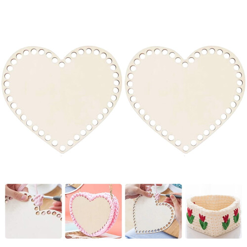 Wooden Basket Bottom Heart Shape 2 Pieces 1