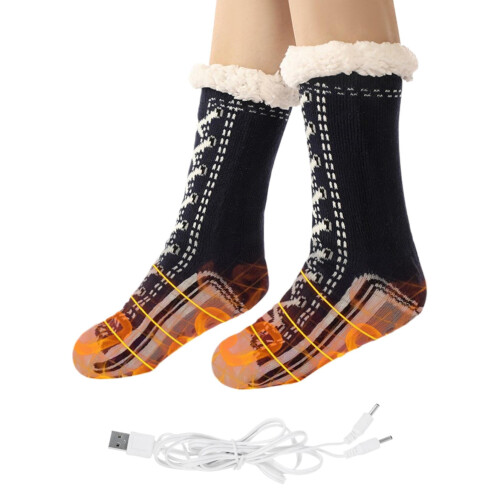 Black Heated Socks, USB Rechargeable Cozy Warm 1