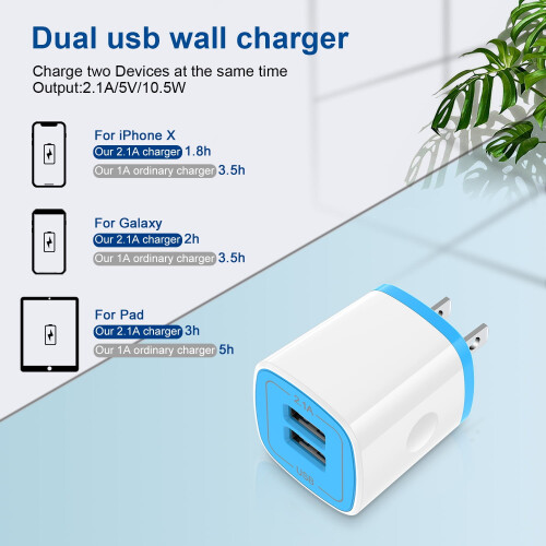 τεμάχια φορτιστή USB (2.1A) + 2 τεμάχια καλωδίων 10 ποδιών, συμβατά με iPhone14 2