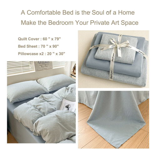 Bedding Set Minimalist Striped 4-Piece Blue 1