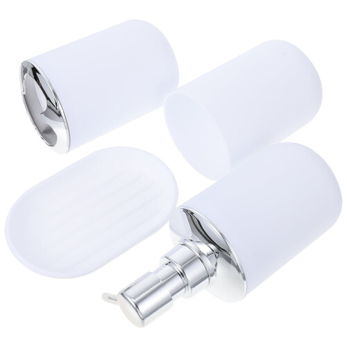 1 Set White Plastic Bathroom Accessories Set Square Shape for Home Use Adults Practical Design 2