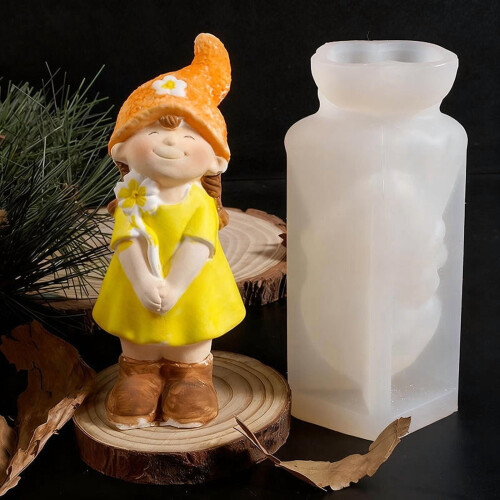 Solrosflicka Ljusform Trädgårdsfeflicka Dockgipsfigur Silikonform 2
