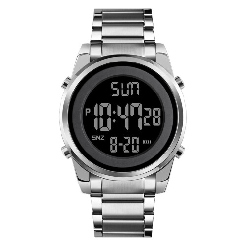 Men's Digital Watch Waterproof Luminous Silver 1