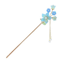 (F1582 Flower Blue) Pearl Tassel Peach Hairpin - Chinese Style