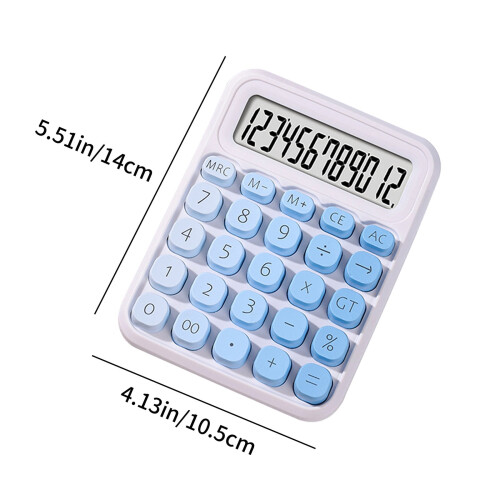 Mechanical Switch Calculator with Big Buttons, 12-Digit LCD, 15 Tilt, Cute Gradient Design (Blue) 1