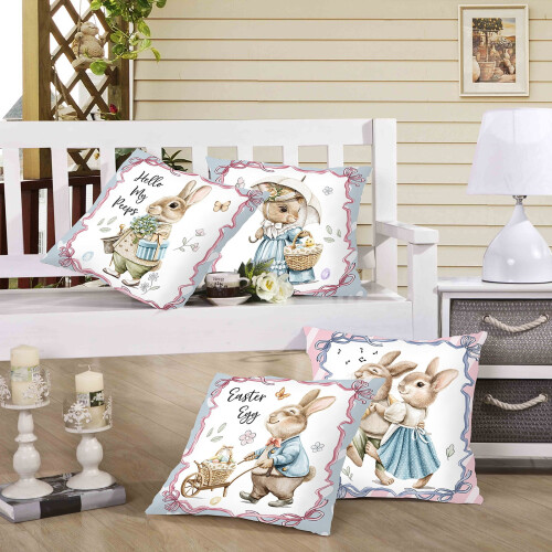 Easter Bunny Spring Pillow Cover Square 18x18 Inch 1