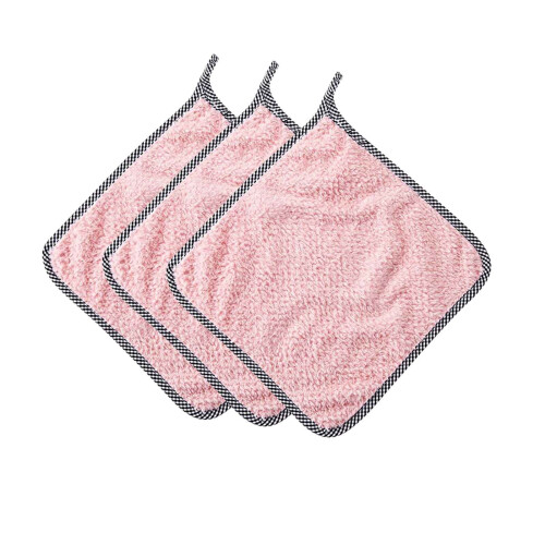 Ροζ κοραλί φλις πετσέτες χεριών (25x25cm, 3 τεμάχια), πετσέτες κουζίνας και σφουγγάρια 1