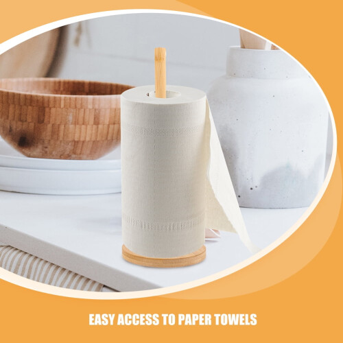 3Pcs Paper Towel Holder Stand Light Brown Bamboo Rustic Design for Kitchen 2