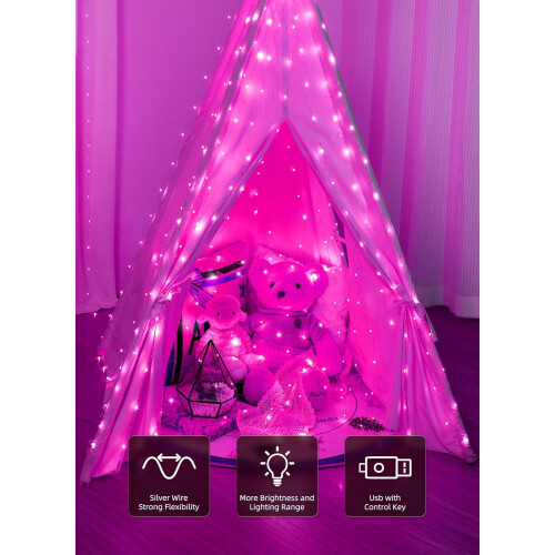 300 LED Φώτα Κουρτίνας Νεράιδας 9,8ft9,8ft, Τροφοδοτείται από USB, 8 Λειτουργίες + 2