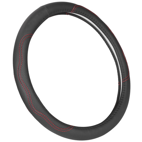 Steering Wheel Cover Microfiber Leather 14.5-15 Inch Black 2