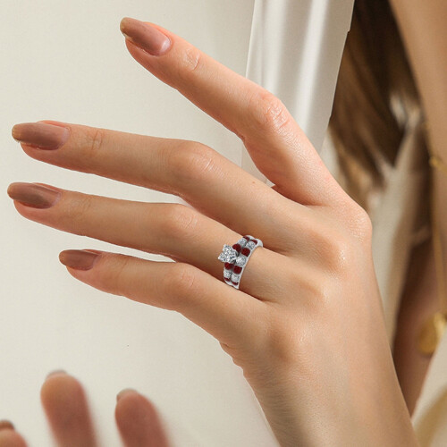 Σετ δαχτυλιδιών ζευγαριού με διαμάντια Moissanite – Λευκές βέρα CZ με καρδιά, 2
