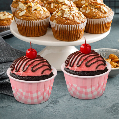 50 Pcs Cupcake Wrappers Liners Grease-proof Paper Cups Pink 2