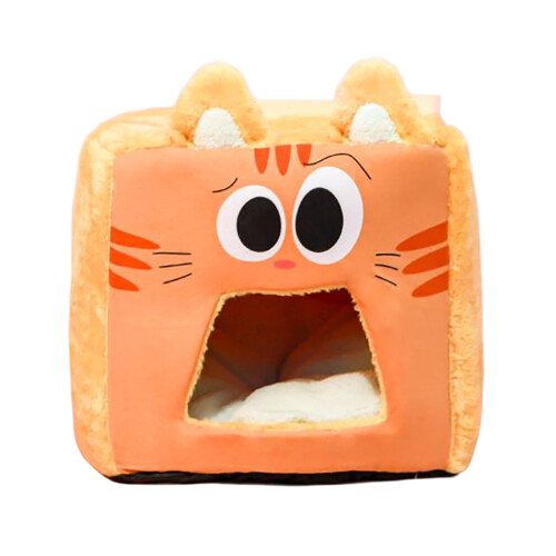 Cartoon Cat Bed Enclosure Warm Sleeping Tent Cave Orange 1