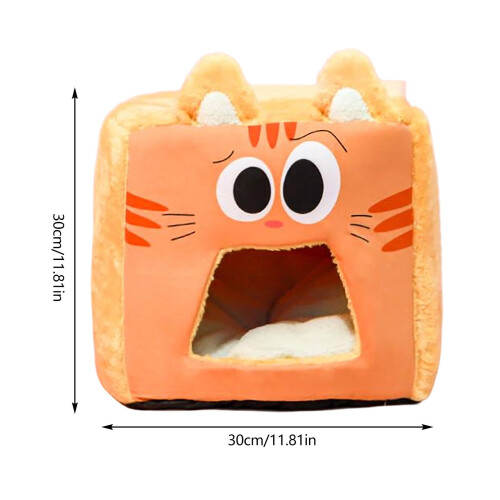 Cartoon Cat Bed Enclosure Warm Sleeping Tent Cave Orange 2