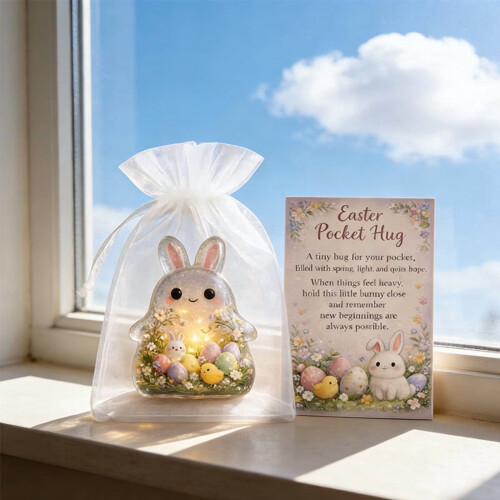 Easter Pocket Bunny Ornament Set Light-Up Decorative 2
