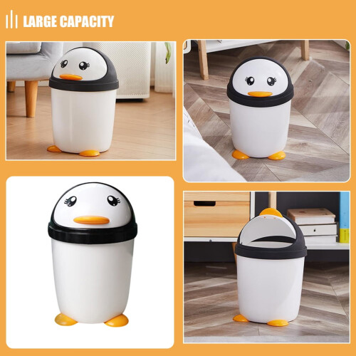 Penguin soptunna med svängbart lock, 20 x 14 cm, vit 2