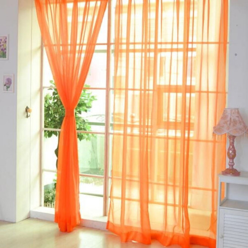 Orange Leaf Sheer Curtain Panels Polyester 2 Pack 78.74 x 2