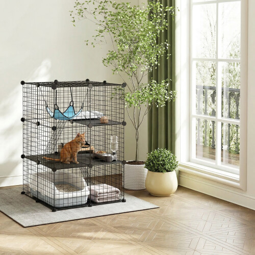 PawHut PawHut Indoor Cat Cage with DIY Customizable Design 105 cm Black