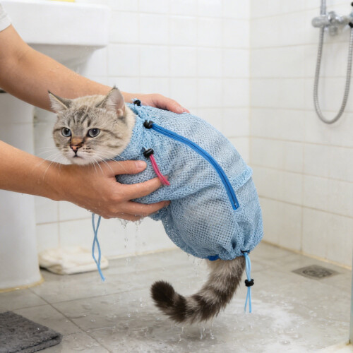Cat Grooming Bath Sack Adjustable Multifunctional Breathable 2