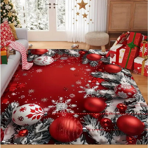 Christmas Snowflake Area Mat Red Gold White 1 Piece 1