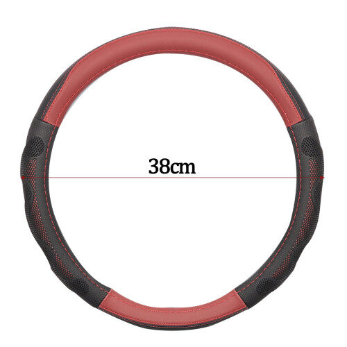 Nappa Leather Steering Wheel Cover Black Red 1