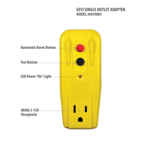 GFCI Outlet Adapter 30439005 15 AMP Yellow 2