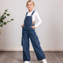 Snowflake Washed Denim Overalls for Girls, Wide Leg Cargo Jumpsuit, Casual Winter Outfit, Young Ones Fashion, Gentle Fabric, Breathable Design