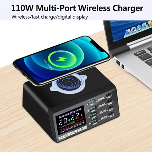 Ασύρματος σταθμός φόρτισης W8Ports PD Γρήγορος φορτιστής USB Quick3.0 Adapter HUB, κατάλληλος 2