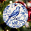 Ceramic Christmas Ornament Blue White Bird Flower Design 3 6