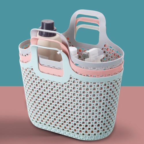 BESTONZON 2Pcs Hollow Plastic Bathroom Basket with Ergonomic Handle for Storage Use 2