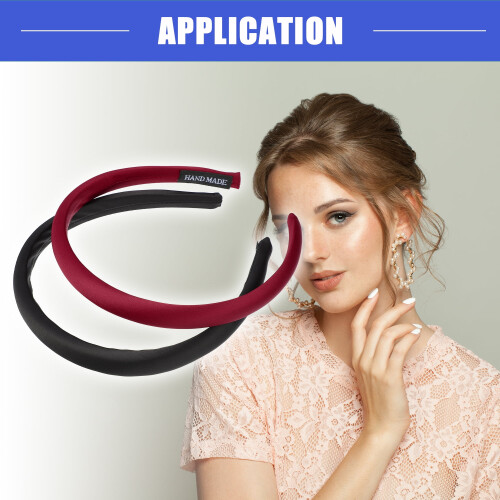 Silk Headbands for Women Solid Anti-Slip 2 Pcs 0.59 Inch 1