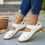 Λευκά γυναικεία σανδάλια με πλατφόρμες, Slip-On με ανοιχτή μύτη, PU δέρμα, τακούνι 3 4