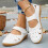Λευκά γυναικεία σανδάλια με πλατφόρμες, Slip-On με ανοιχτή μύτη, PU δέρμα, τακούνι 3 8