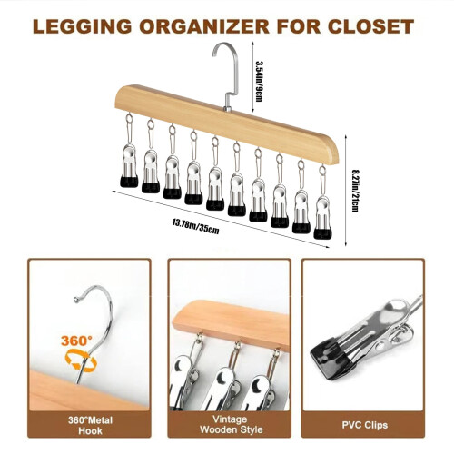 Closet Organizer Solid Wood Hanger with 10 Clips 1