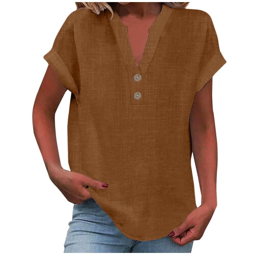 Women's Polyester V-Neck Short Sleeve Button-Up Blouse, 3XL 1