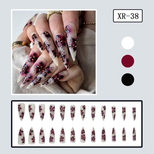 Faux ongles à coller, forme amande, 24 pièces 2