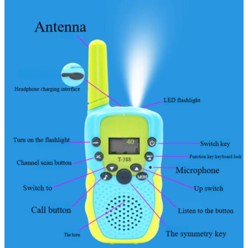 T-388 Παιδικό Walkie Talkie – 254 κανάλια, εμβέλεια 3 χλμ., ενσωματωμένος φακός και ακύρωση 2