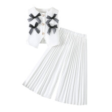 Girls 2-Piece Set Sleeveless Bow Top and Pleated Pants