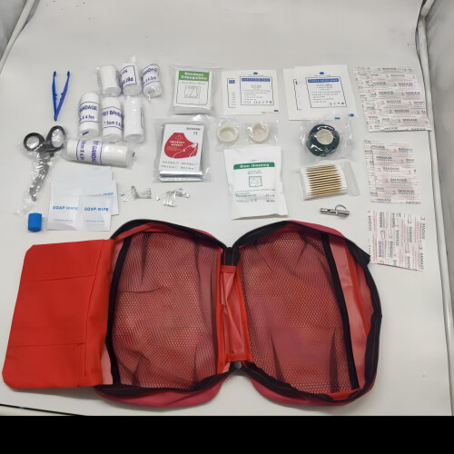Κόκκινη άδεια τσάντα πρώτων βοηθειών με πολλαπλές θήκες και τσάντες με φερμουάρ 1