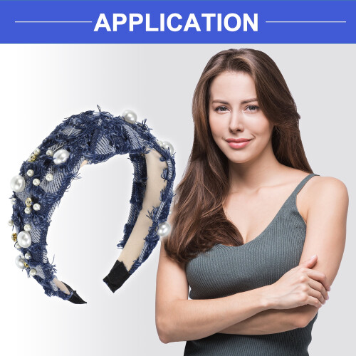 Pearly Crystal Knotted Headband Deep Blue 5.24" x 1.97" 1