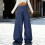 Jeans da donna a vita alta, gamba dritta e larga, colore blu. 3