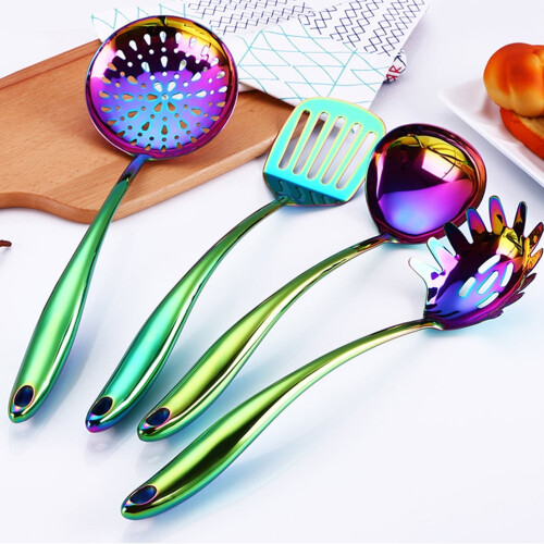 Stainless Steel Material Long Handle Colorful Practical Tableware for Home Kitchen Cooking Use 2
