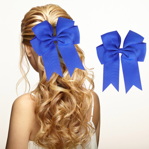 Presilha de cabelo infantil com laço de cetim canelado em formato de cauda de peixe de 15 cm (6 polegadas), cor azul. 1