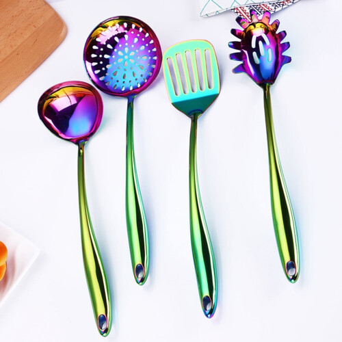 Stainless Steel Material Long Handle Colorful Practical Tableware for Home Kitchen Cooking Use 2