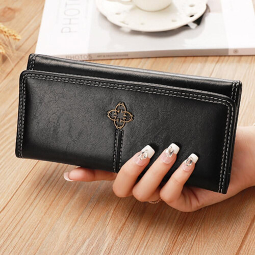 Women's Long PU Wallet with Snap Closure, 9 Card Slots 1